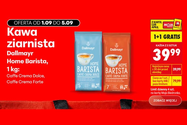 Biedronka: 1+1 GRATIS na kawę Dallmayr Home Barista