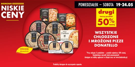 Biedronka: -50% na wszystkie chłodzone i mrożone pizze Donatello 19.05.2025