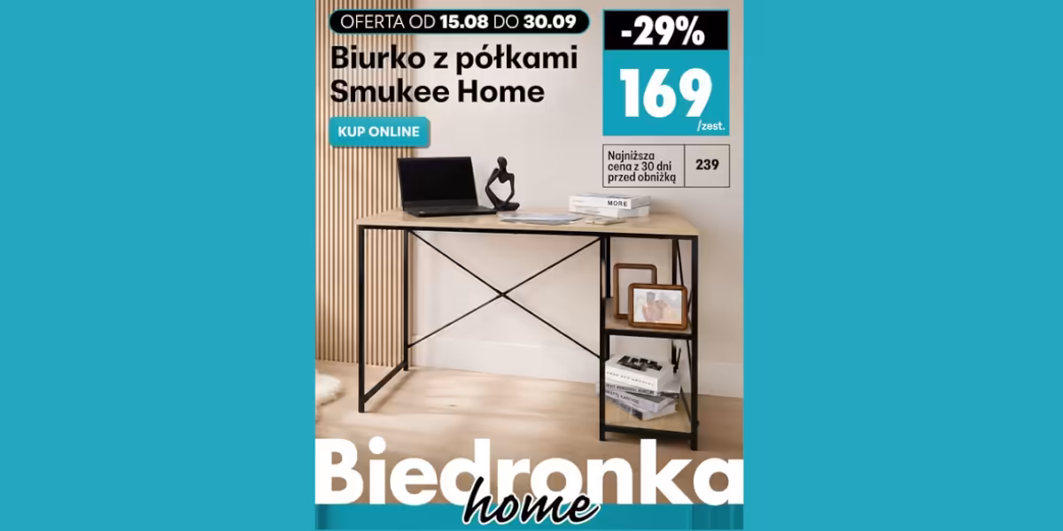 Biedronka Home: -29% na biurko z półkami Smukee Home