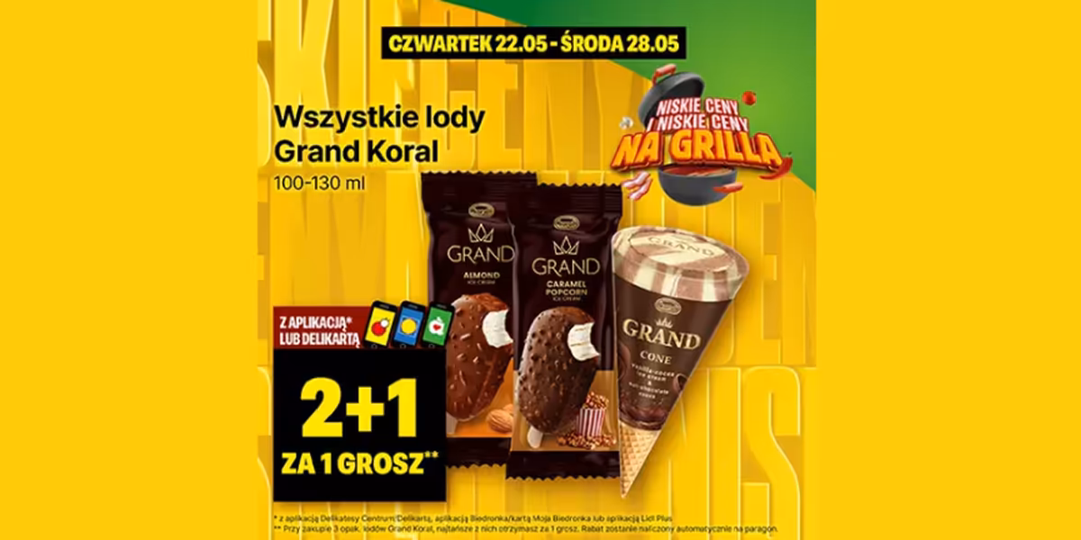 Delikatesy Centrum: 2+1 za GROSZ na wszystkie lody Grand Koral