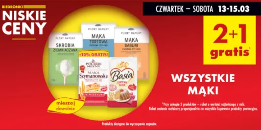 Biedronka: 2+1 GRATIS na wszystkie mąki 13.03.2025