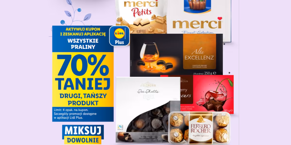 Lidl: KUPON -70% na wszystkie praliny