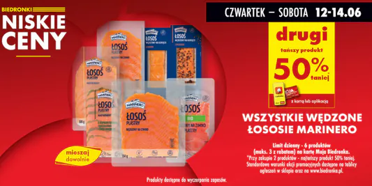 Biedronka: -50% na wszystkie wędzone łososie Marinero 12.06.2025