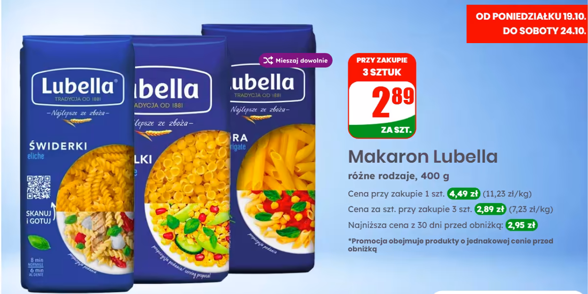 Dino: 2,89 zł za makaron Lubella