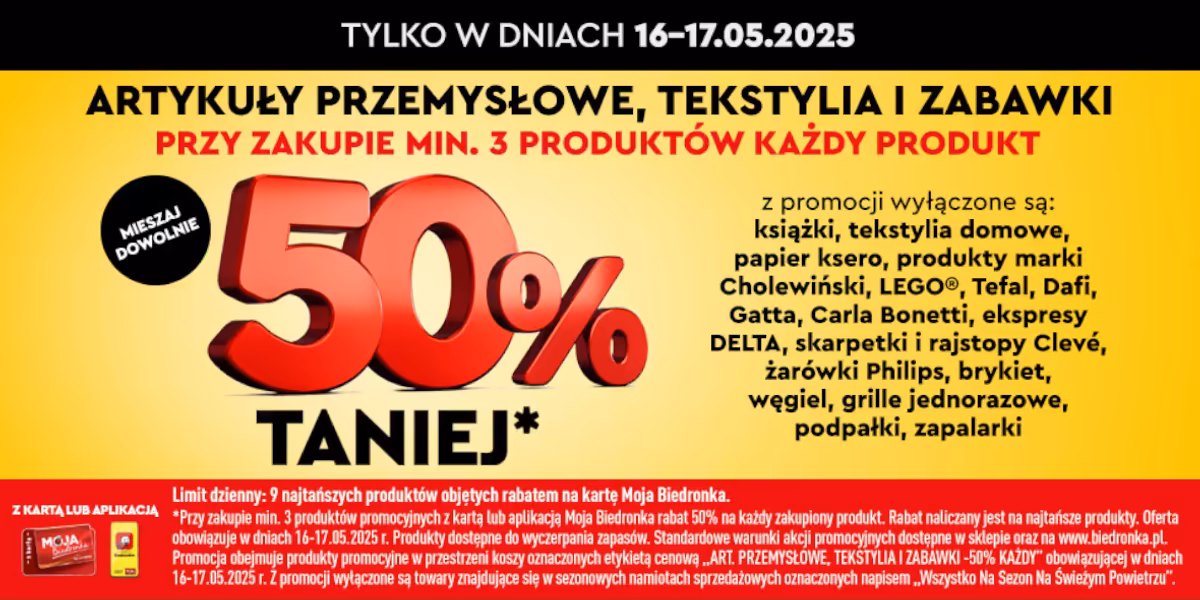 Biedronka: -50% na art. przemysłowe, tekstylia i zabawki