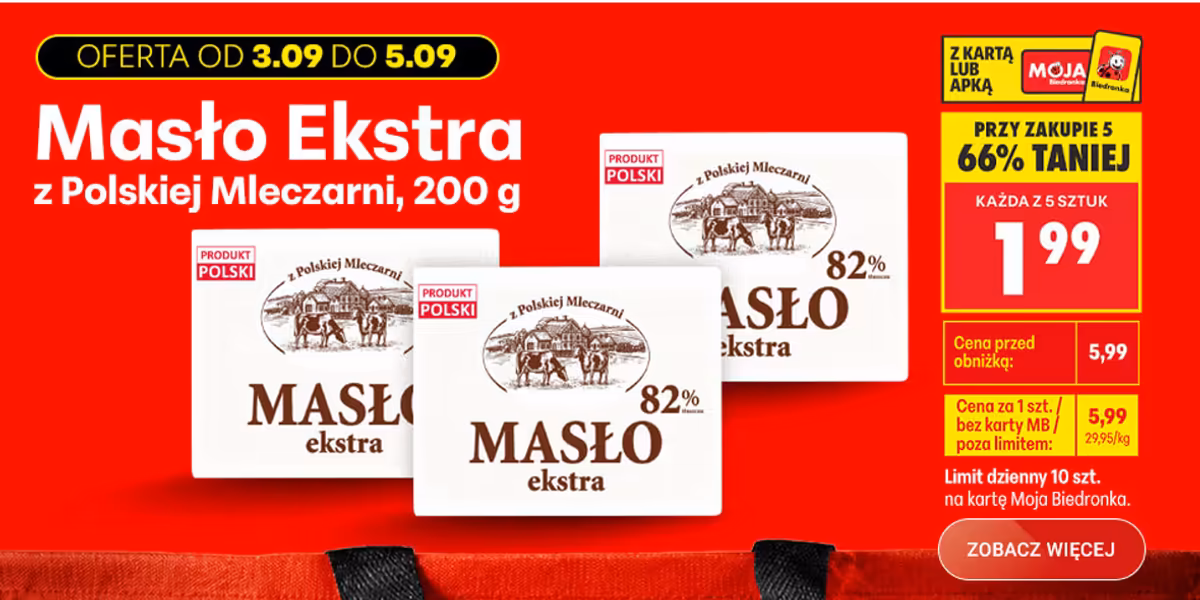 Biedronka: -66% na masło Ekstra z Polskiej Mleczarni