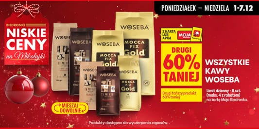 Biedronka: -60% na wszystkie kawy Woseba 01.12.2025