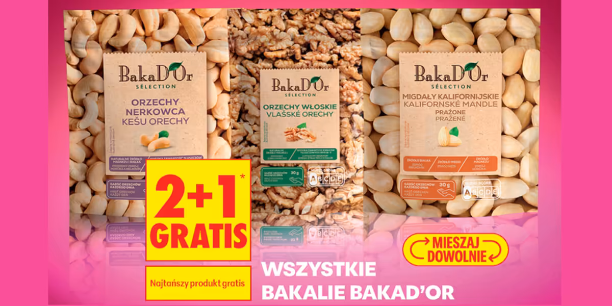 Biedronka: 2+1 GRATIS na wszystkie bakalie BAKAD'OR