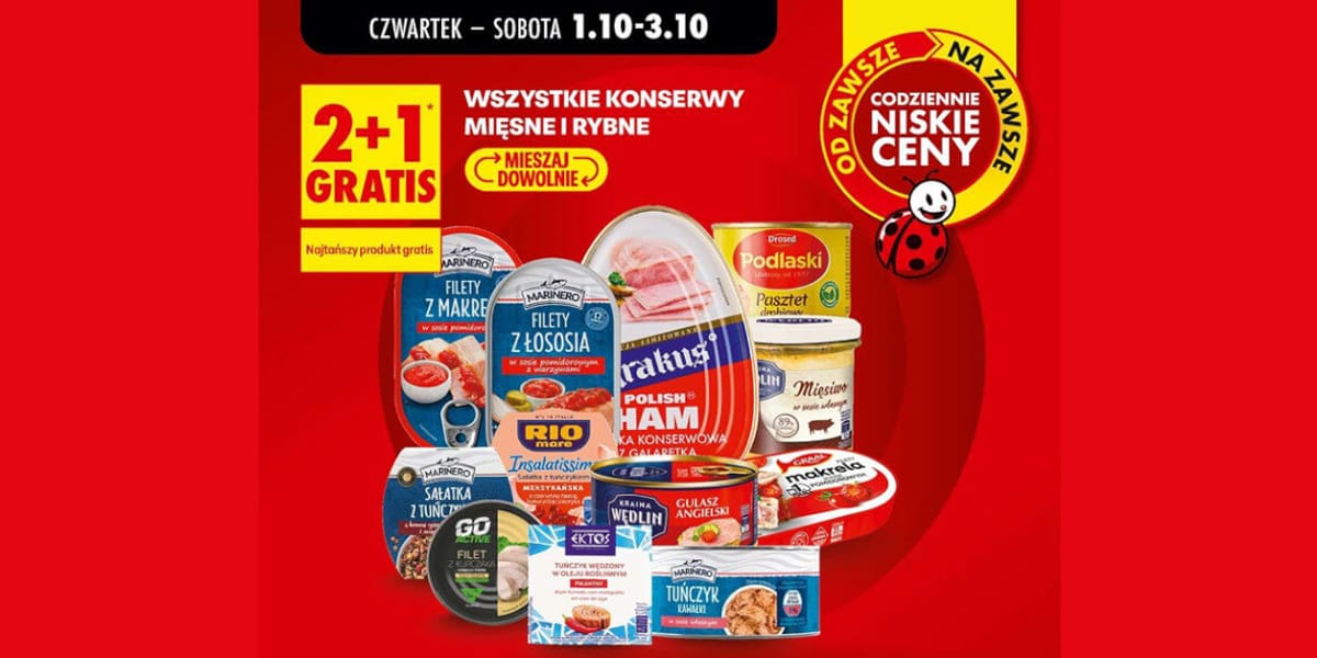 Biedronka: 2+1 GRATIS na wszystkie konserwy rybne i mięsne