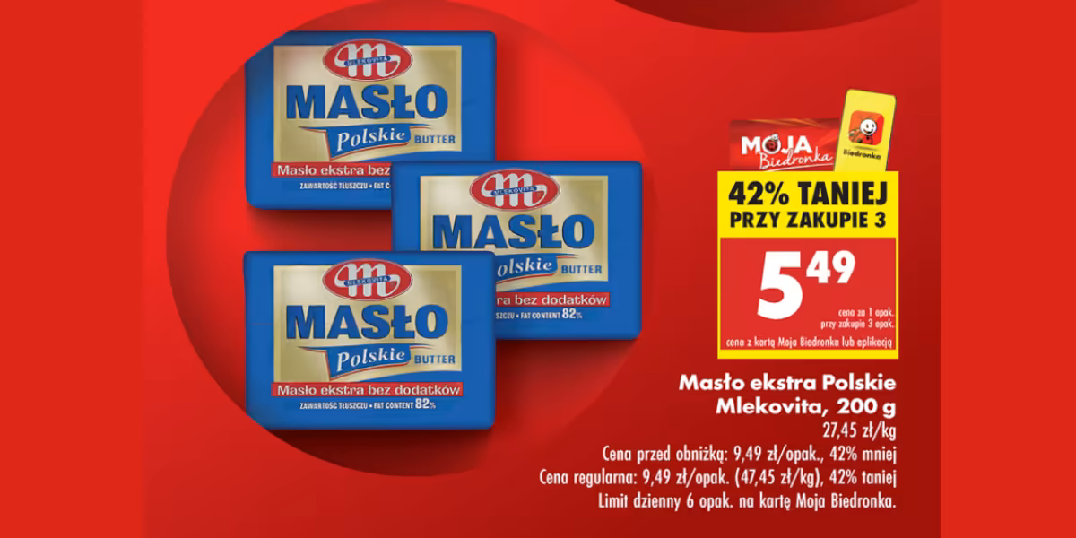 Biedronka: -42% na masło ekstra Polskie Mlekovita