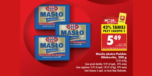 Biedronka: -42% na masło ekstra Polskie Mlekovita 08.05.2025