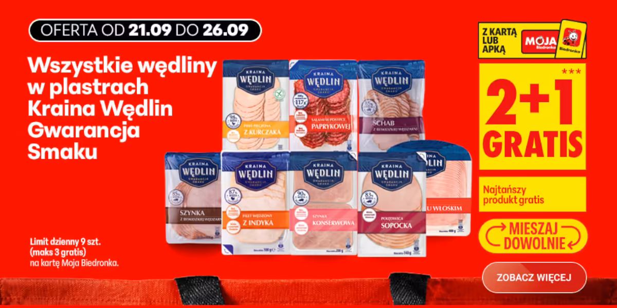 Biedronka: 2+1 GRATIS na wszystkie wędliny w plastrach Kraina Wędlin