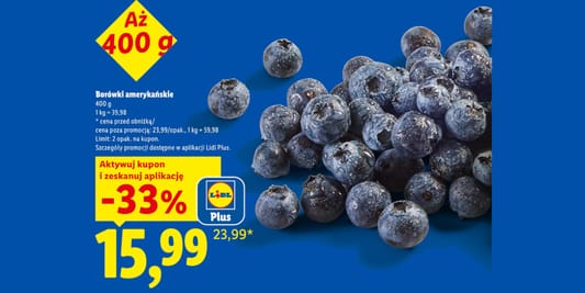 Lidl: KUPON -33% na borówki amerykańskie 26.10.2026
