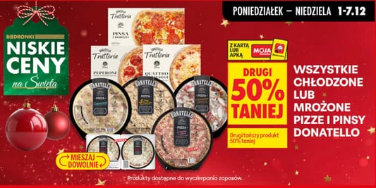 Biedronka: -50% na wszystkie mrożone pizze i pinsy Donatello 01.12.2025