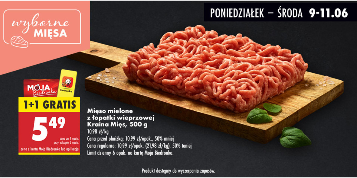 Biedronka: 1+1 GRATIS na mięso mielone 09.06.2025
