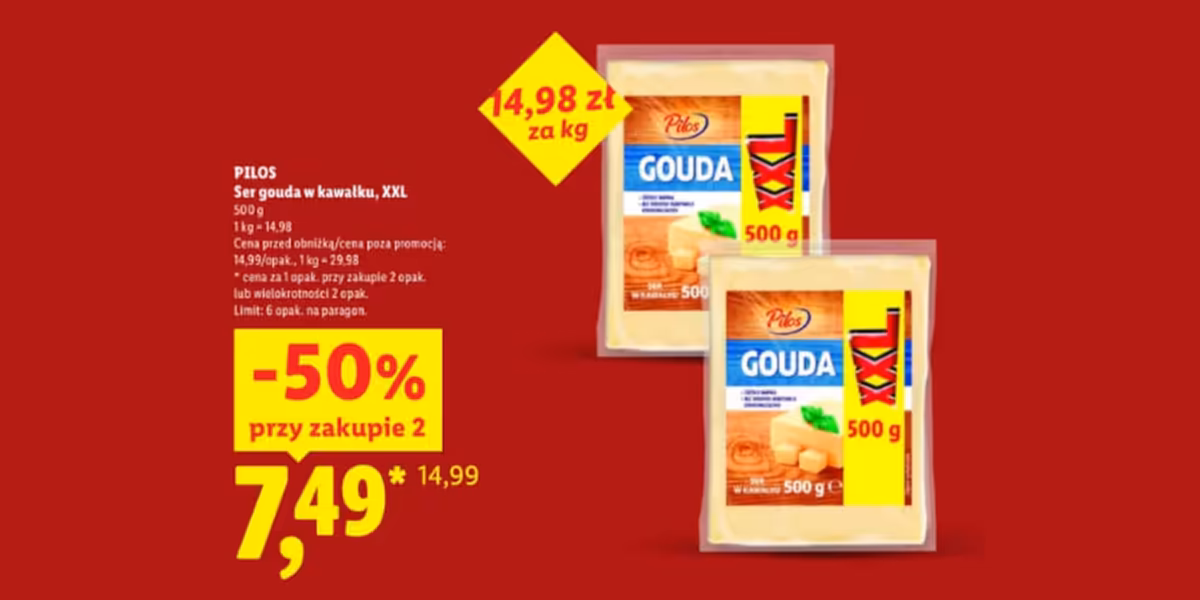 Lidl: -50% na ser gouda w kawałku PILOS