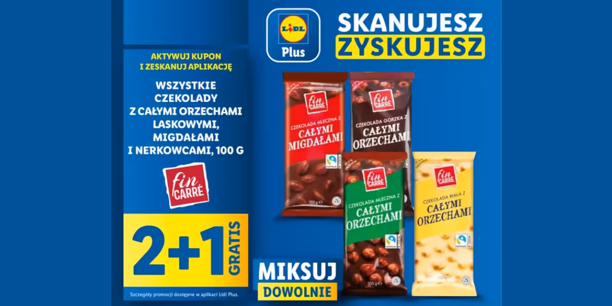 Lidl: KUPON 2 + 1 GRATIS na czekolady Fin Carré