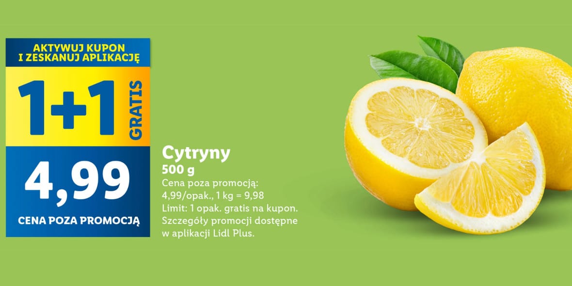 Lidl: KUPON 1+1 GRATIS na cytryny 17.03.2025