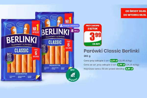 Dino: 3,99 zł za parówki Classic Berlinki