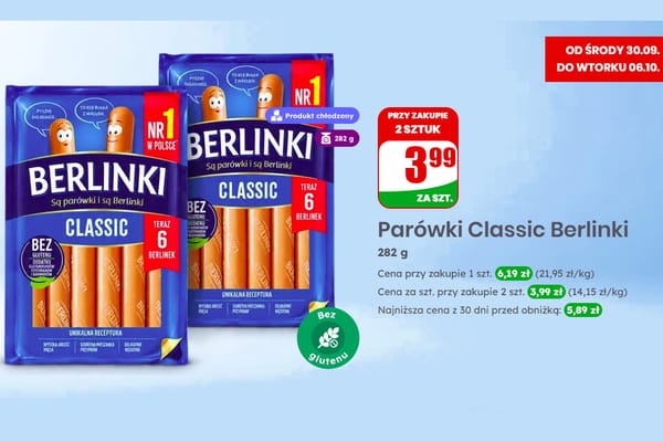 Dino: 3,99 zł za parówki Classic Berlinki