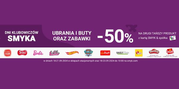 Smyk: -50% na drugi, tańszy produkt 19.09.2024