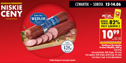 Biedronka: -82% na drugą kiełbasę Żywiecką Kraina Wędlin 12.06.2025