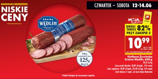 Biedronka: -82% na drugą kiełbasę Żywiecką Kraina Wędlin 12.06.2025