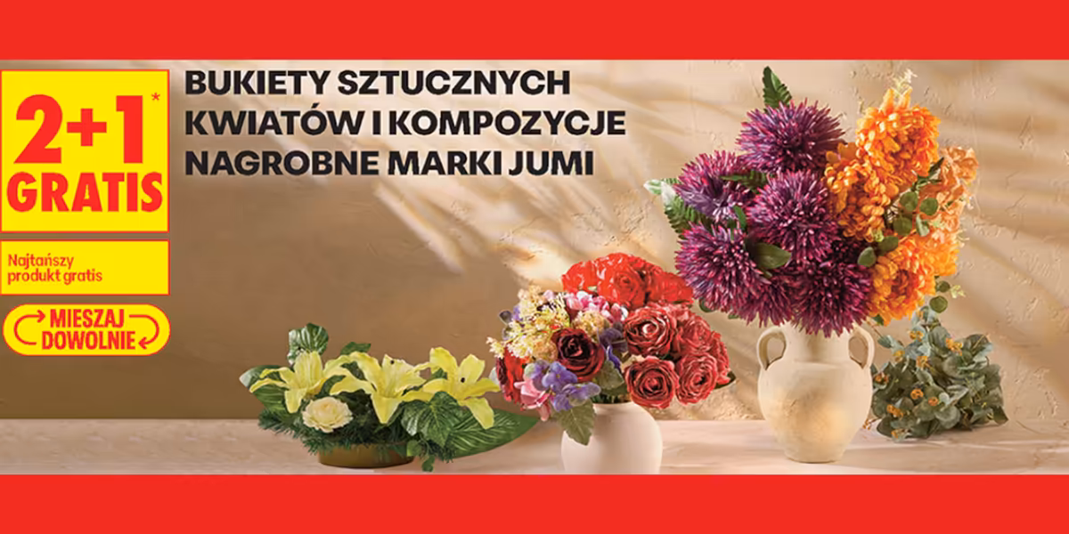 Biedronka: 2+1 GRATIS na sztuczne kwiaty i kompozycje nagrobne Jumi