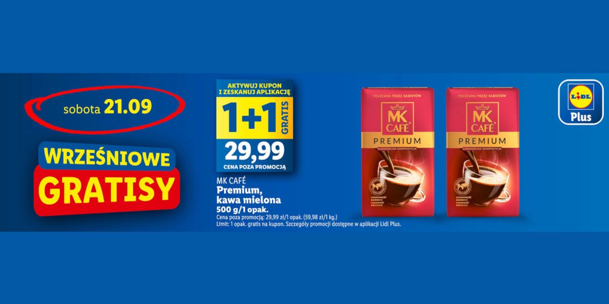 Lidl: KUPON 1 + 1 GRATIS na kawę mieloną MK Cafe