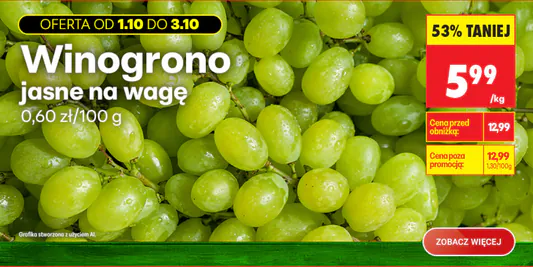 Biedronka: -53% na winogrona jasne 01.10.2026