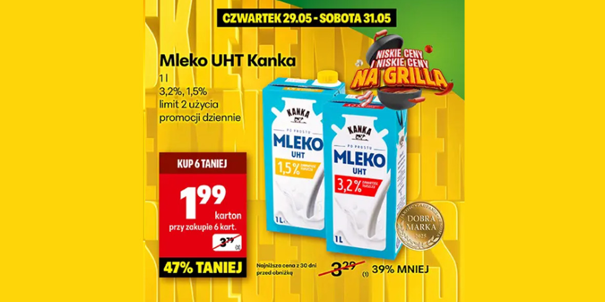 Delikatesy Centrum: -47% na Mleko UHT Kanka 29.05.2025