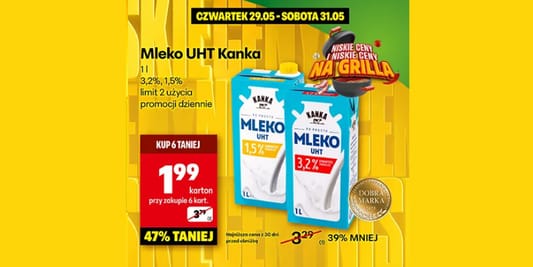 Delikatesy Centrum: -47% na Mleko UHT Kanka 29.05.2025