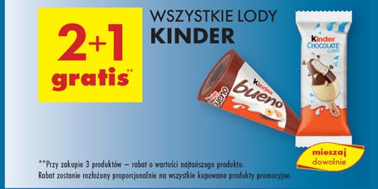 Biedronka: 2+1 GRATIS na wszystkie lody Kinder 10.06.2025