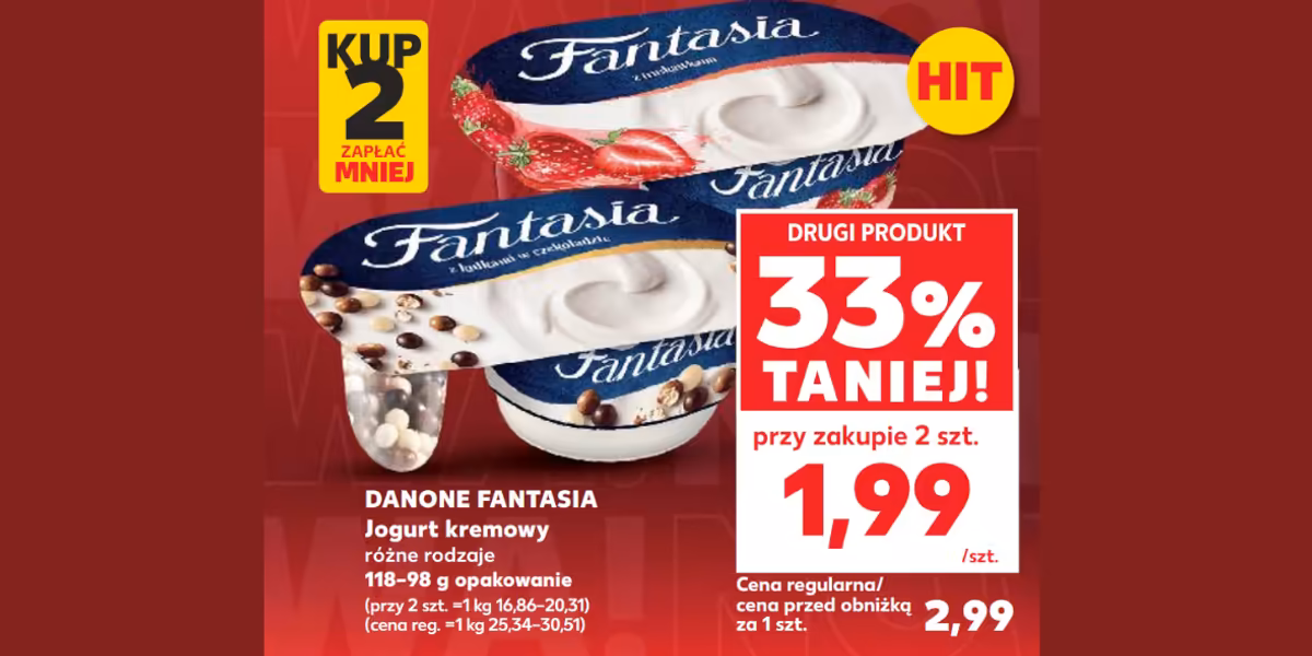 Kaufland: -33% na jogurt kremowy Danone Fantasia