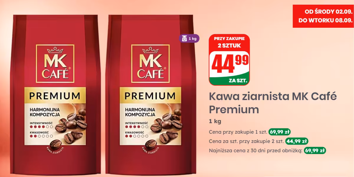 Dino: 44,99 zł za kawę ziarnistą  MK Cafe Premium