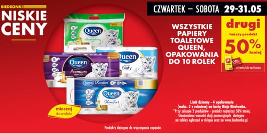 Biedronka: -50% na wszystkie papiery toaletowe opak. do 10 rolek 29.05.2025