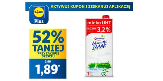 Lidl: KUPON -52% na Mleko UHT 3,2% 09.06.2025