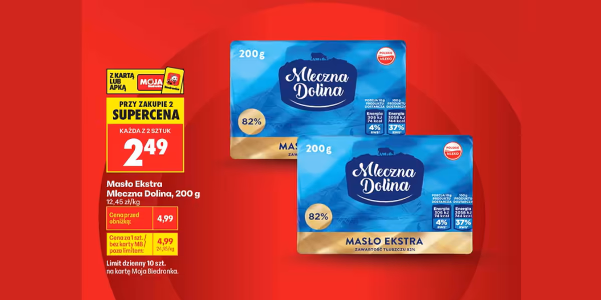 Biedronka: SUPERCENA na Masło Ekstra Mleczna Dolina