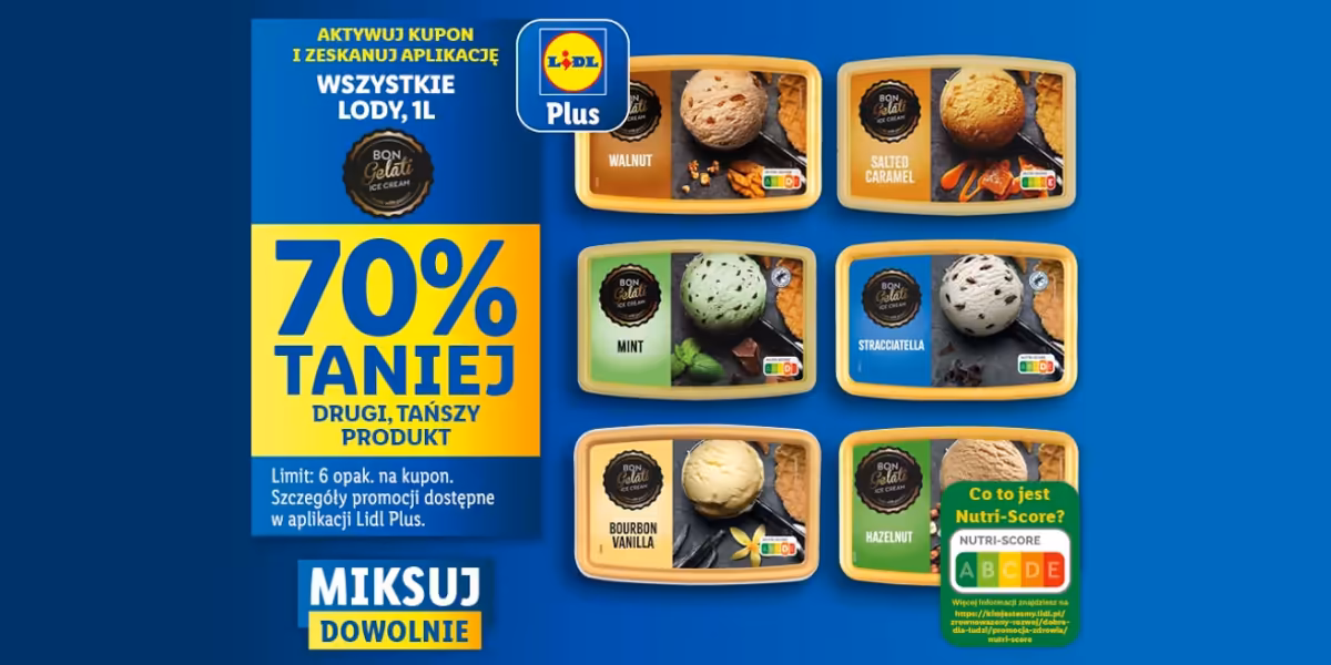 Lidl: KUPON -70% na wszystkie lody 1 l