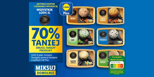 Lidl: KUPON -70% na wszystkie lody 1 l 12.05.2025