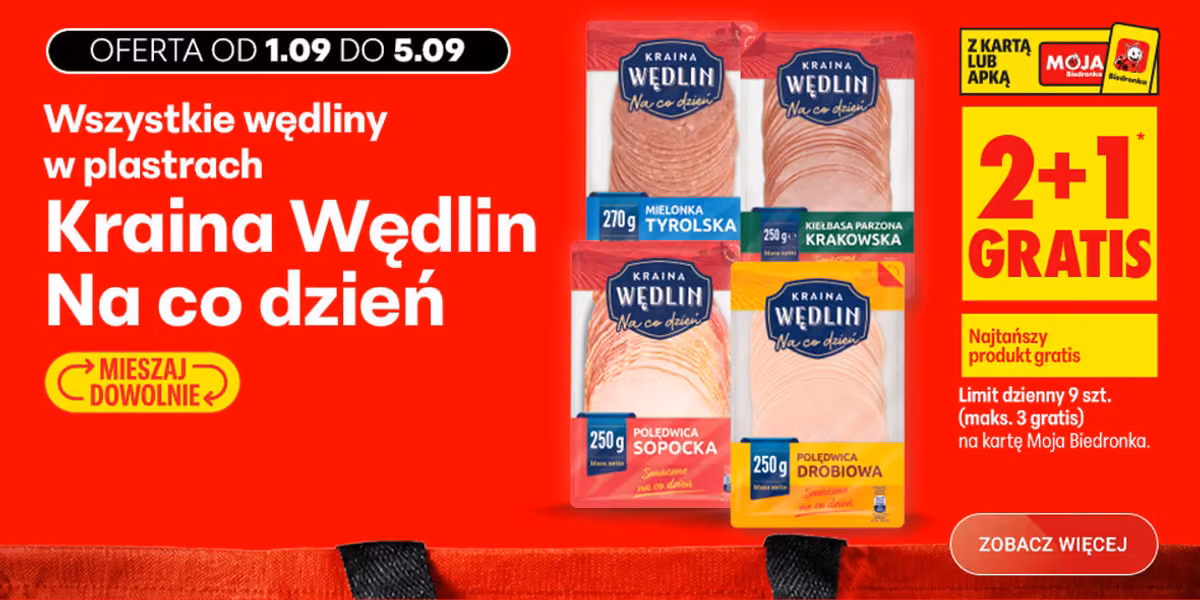 Biedronka: 2+1 GRATIS na wszystkie wędliny w plastrach Kraina Wędlin