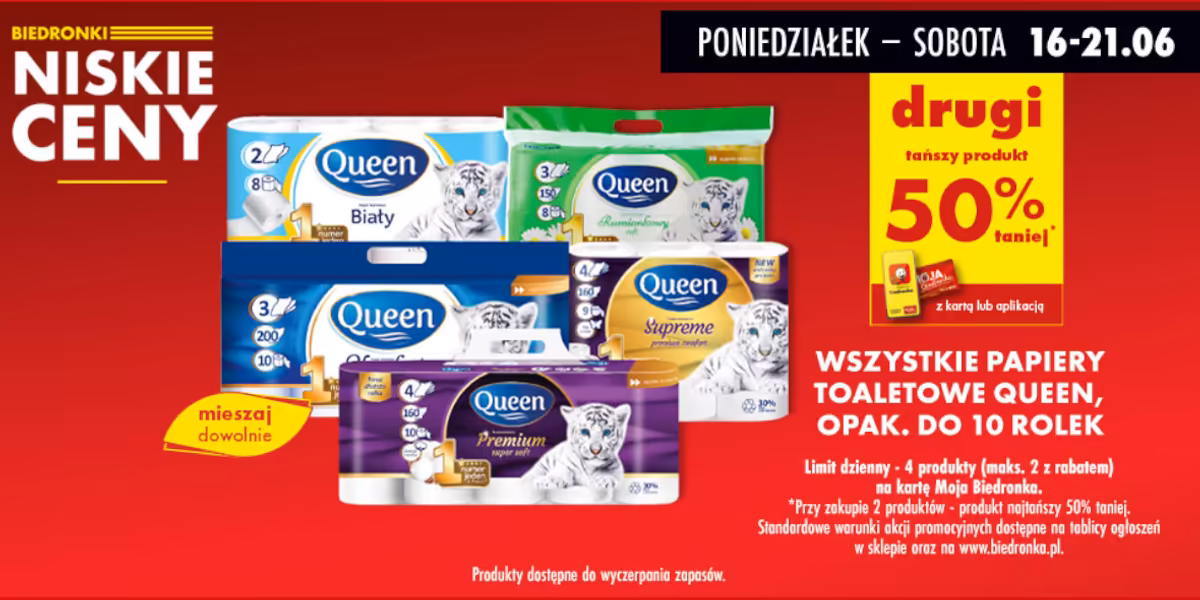 Biedronka: -50% na papiery toaletowe Queen opak. do 10 rolek