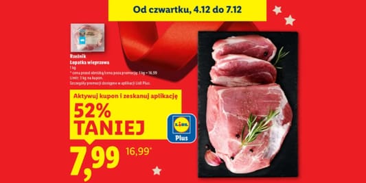 Lidl: KUPON -52% na łopatkę wieprzową 04.12.2025