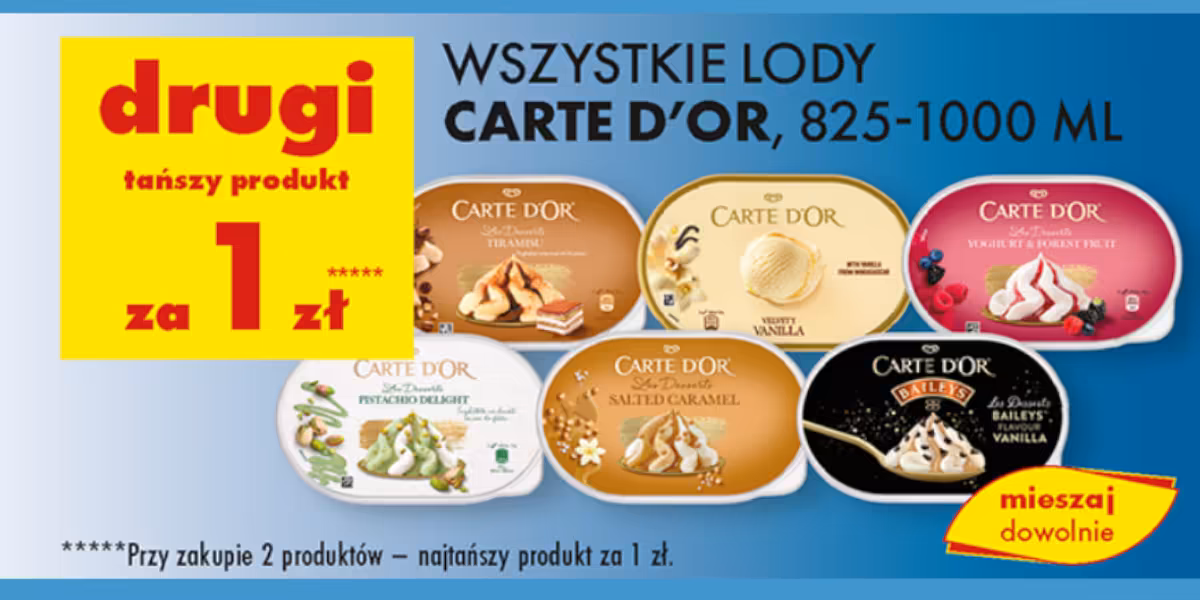 Biedronka: 1 zł za lody Carte d'Or - drugi tańszy produkt