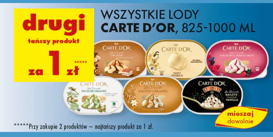 Biedronka: 1 zł za lody Carte d'Or - drugi tańszy produkt 20.05.2025