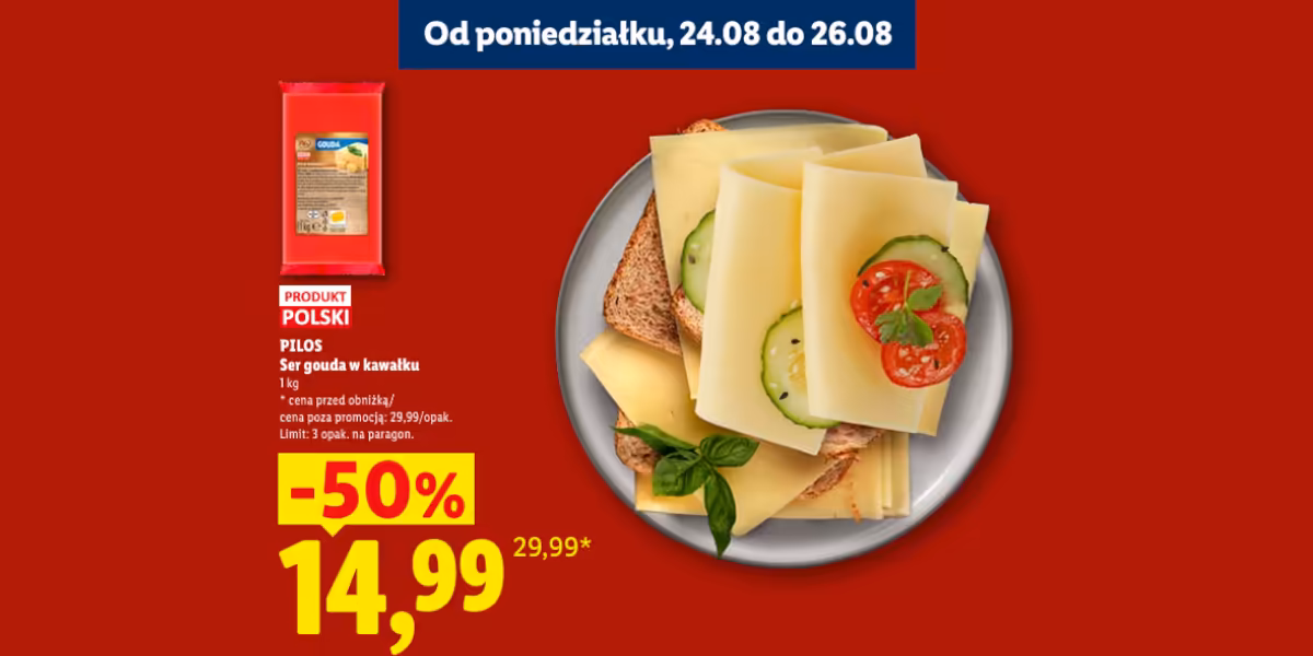 Lidl: -50% na ser gouda w kawałku PILOS