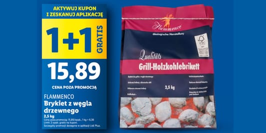 Lidl: KUPON 1 + 1 GRATIS na brykiet węgla drzewnego 18.06.2025