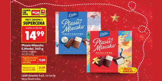 Biedronka: 14,99 zł za Ptasie Mleczko E. Wedel 02.12.2025