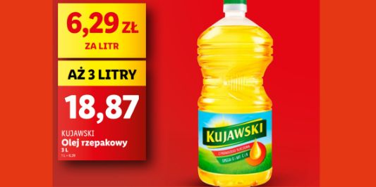 Lidl: 18,87 zł za olej rzepakowy Kujawski, 3 l 10.03.2025