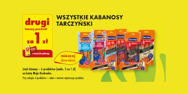 Biedronka: 1 zł wszystkie  kabanosy Tarczyński 20.09.2024